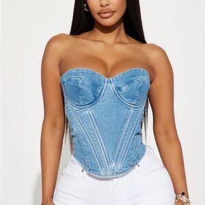 Denim Blue Strapless Corset Top